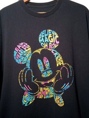 Disney Parks Mickey Mouse Shirt 2XL Black Rainbow Believe In Magic Oh Boy